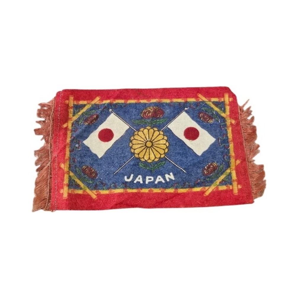 Vintage Japan Souvenir Tapestry Miniature Flag Imperial Chrysanthemum 7.5x4.5